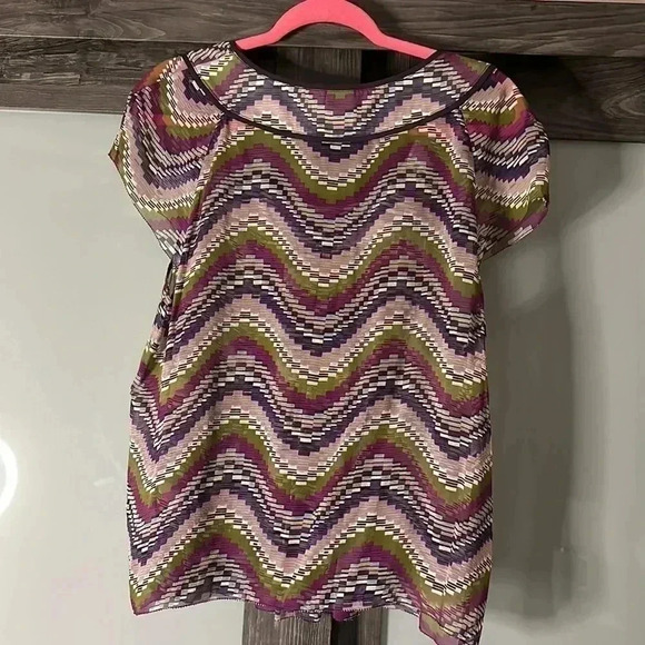 WORTH silk chevron top, Size Large - Picture 5 of 5